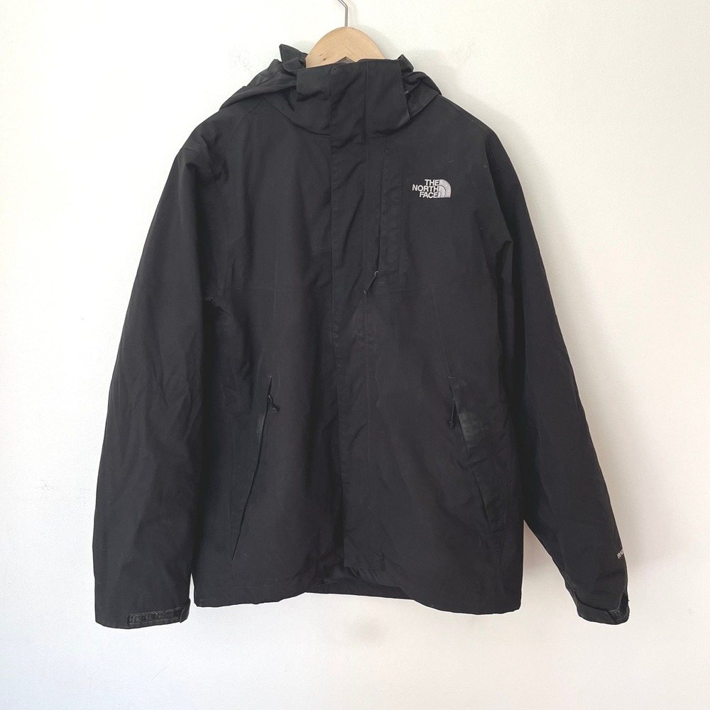 The North Face HyVent Hooded Jacket Mens Medium Black Insulated Rain Shell Coat